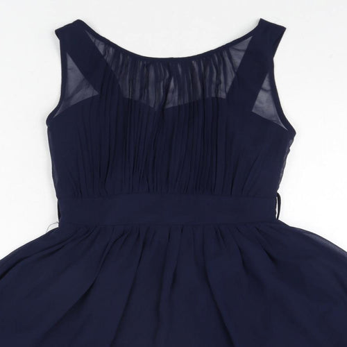 Showcase Womens Blue Polyester Fit & Flare Size 10 Round Neck Pullover - Pleated Bodice