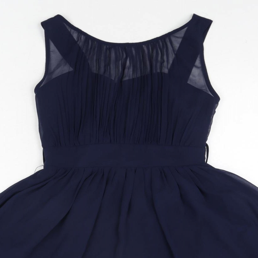 Showcase Womens Blue Polyester Fit & Flare Size 10 Round Neck Pullover - Pleated Bodice