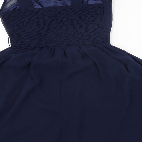 Showcase Womens Blue Polyester Fit & Flare Size 10 Round Neck Pullover - Pleated Bodice