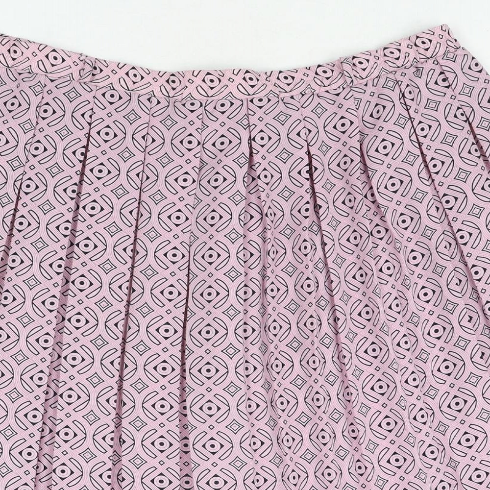 Bonmarché Womens Pink Geometric Polyester Pleated Skirt Size 16