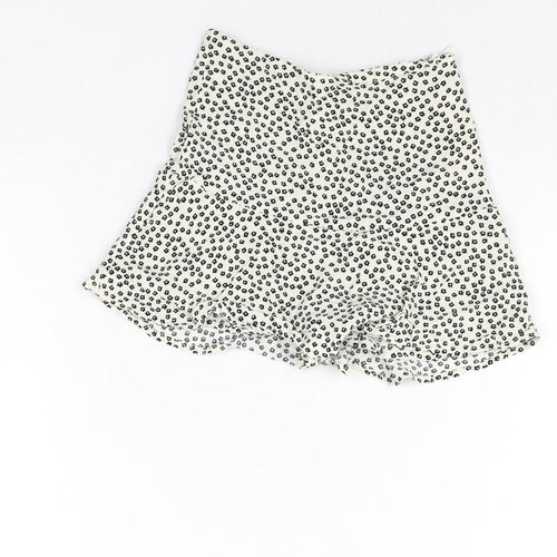 Zara Girls Ivory Floral Viscose Mini Skort Size 8 Years Regular Zip