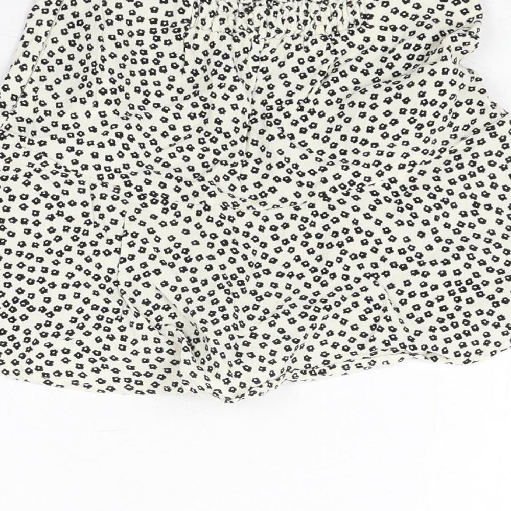 Zara Girls Ivory Floral Viscose Mini Skort Size 8 Years Regular Zip