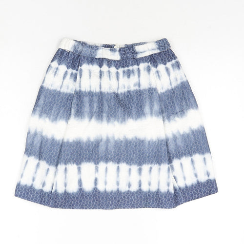 United Colors of Benetton Womens Blue Geometric Cotton A-Line Skirt Size 6 Zip - Tie Dye