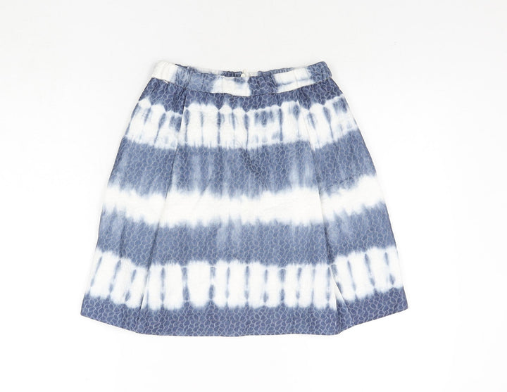 United Colors of Benetton Womens Blue Geometric Cotton A-Line Skirt Size 6 Zip - Tie Dye