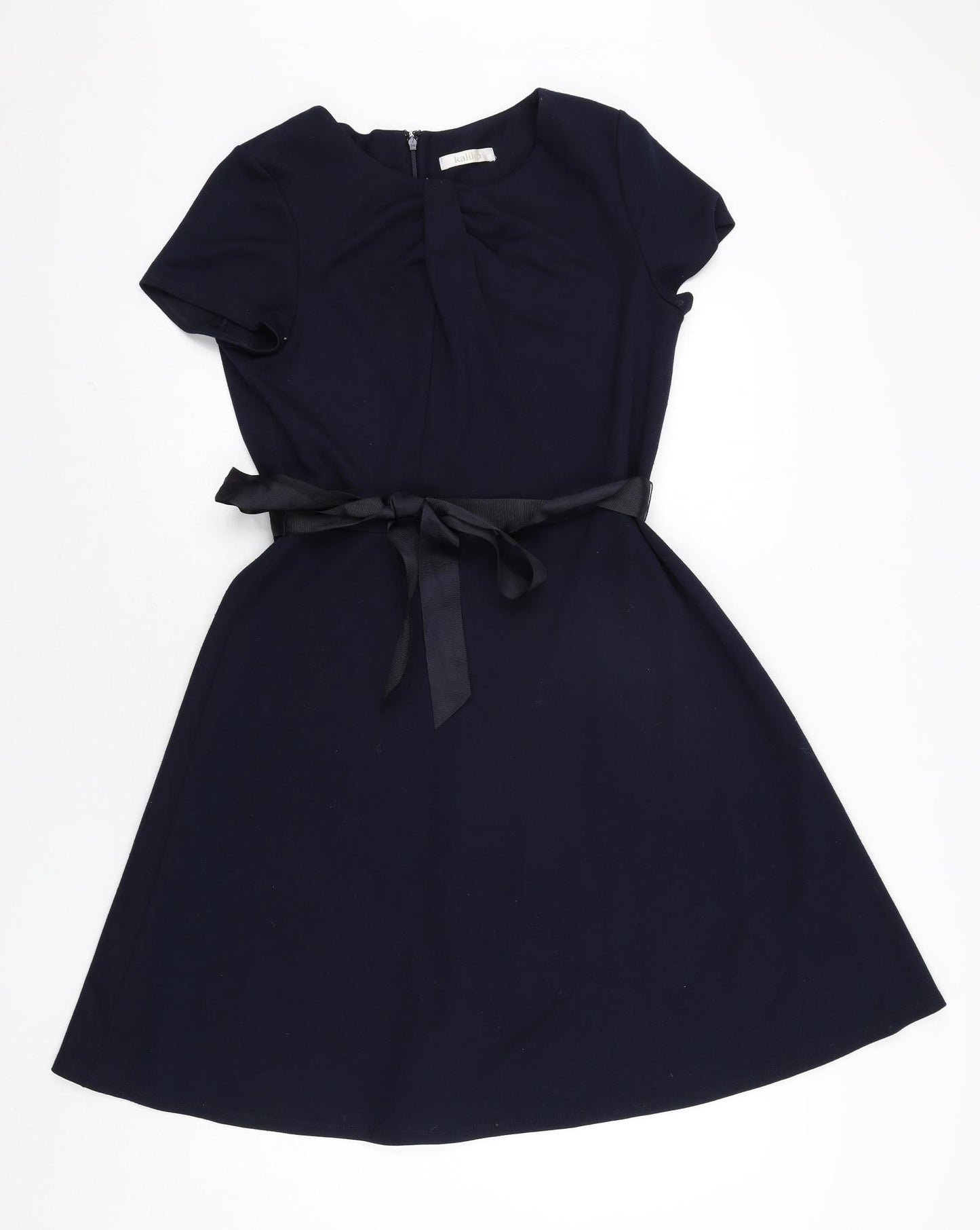 Kaliko Womens Blue Polyester A-Line Size 14 Round Neck Zip - Belted