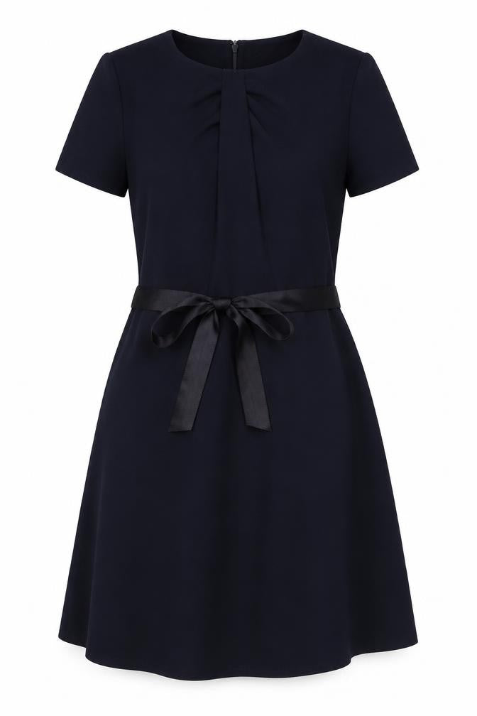 Front view of Kaliko women’s blue polyester a-line, size UK 14, round neck zip - belted