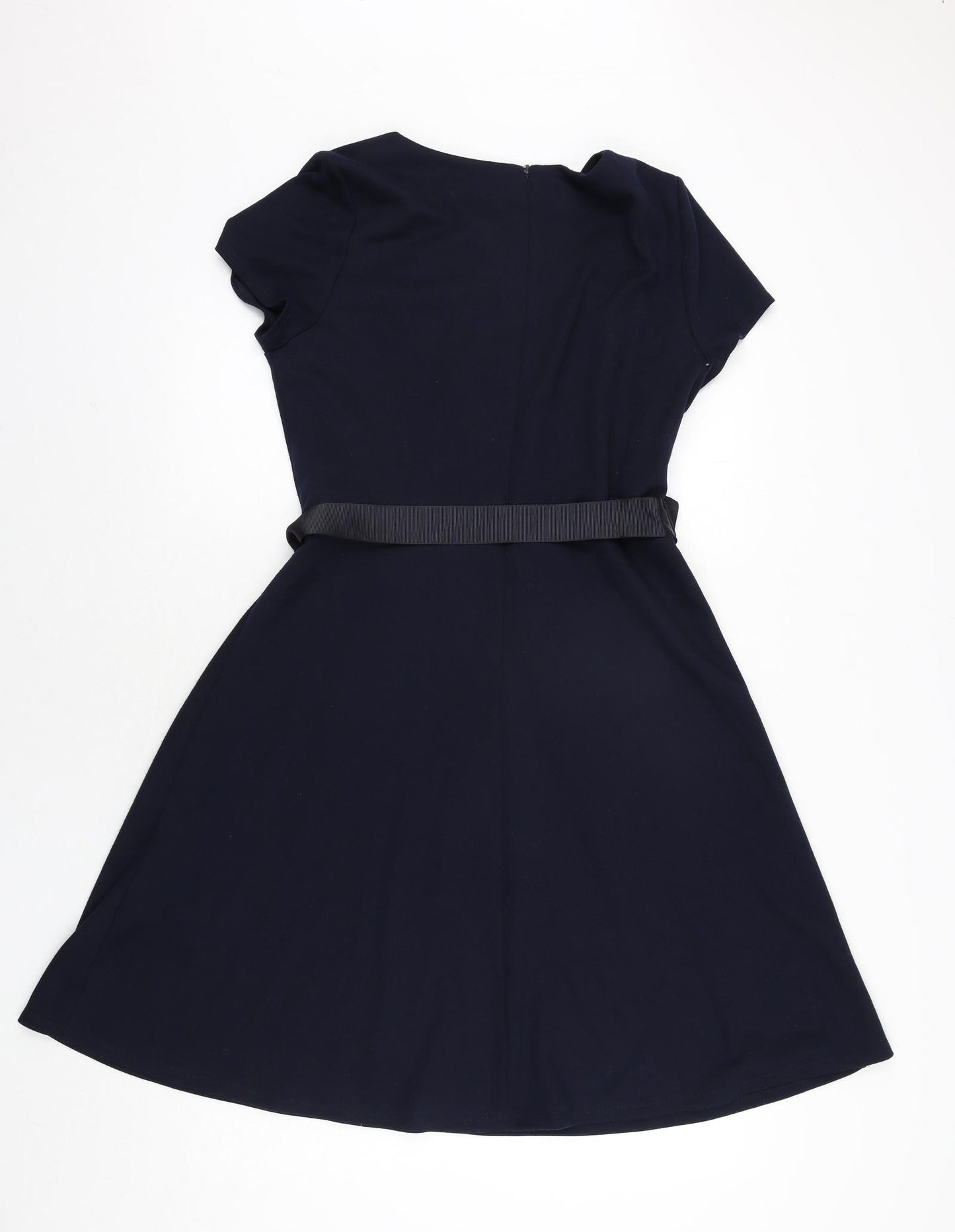 Kaliko Womens Blue Polyester A-Line Size 14 Round Neck Zip - Belted