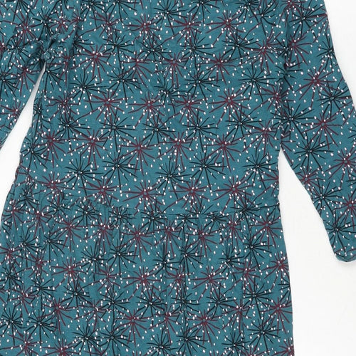 Weird Fish Womens Blue Geometric Cotton Shift Size 12 Round Neck Pullover