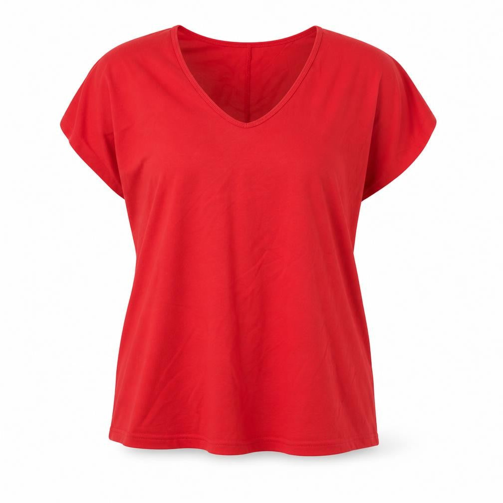 Zara Womens Red Polyester Basic T-Shirt Size M V-Neck