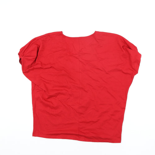 Zara Womens Red Polyester Basic T-Shirt Size M V-Neck