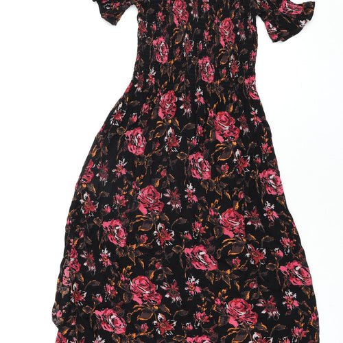 Kimchi Blue Womens Multicoloured Floral Viscose Shift Size XS Square Neck Pullover - Side Slit Rouched