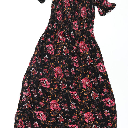 Kimchi Blue Womens Multicoloured Floral Viscose Shift Size XS Square Neck Pullover - Side Slit Rouched