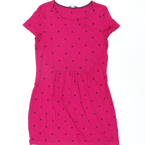 Joules Womens Pink Polka Dot Viscose Mini Size 10 Round Neck Pullover