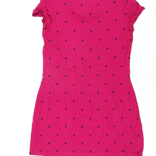 Joules Womens Pink Polka Dot Viscose Mini Size 10 Round Neck Pullover
