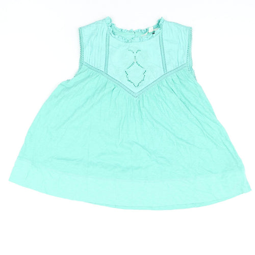 Per Una Womens Green Cotton Basic Blouse Size 12 Round Neck - Embroidered Frill