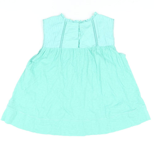 Per Una Womens Green Cotton Basic Blouse Size 12 Round Neck - Embroidered Frill