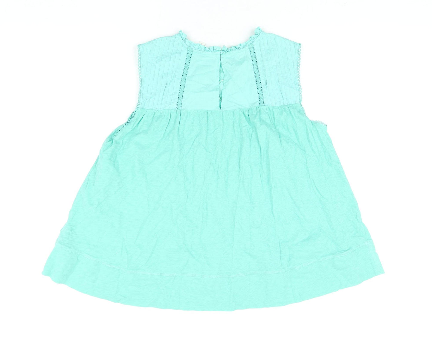 Per Una Womens Green Cotton Basic Blouse Size 12 Round Neck - Embroidered Frill