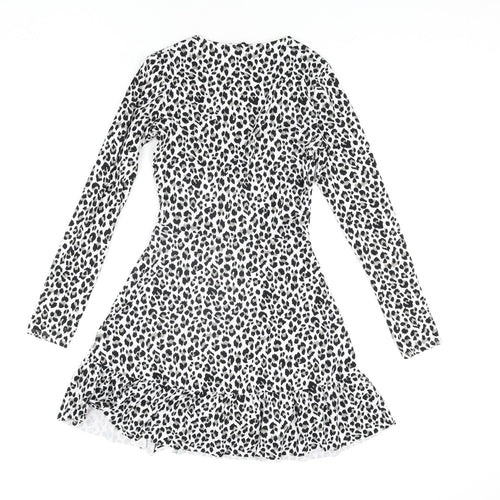 Divided by H&M Womens White Animal Print Polyester Wrap Dress Size XS V-Neck Tie - Leopard Print