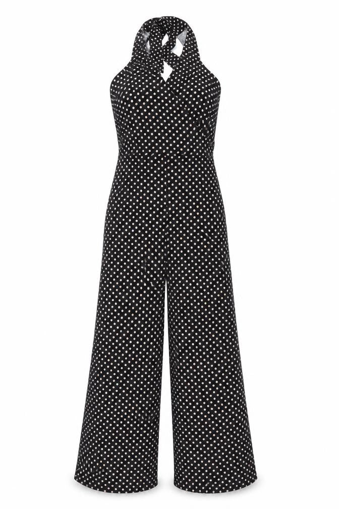 Oasis Womens Black Polka Dot Polyester Jumpsuit One-Piece Size M L28 in Tie