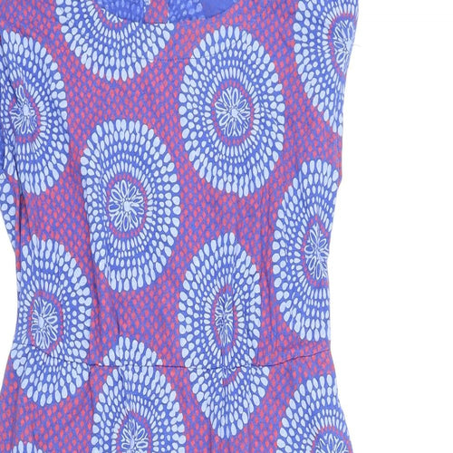 White Stuff Womens Blue Geometric Cotton Shift Size 8 Boat Neck Button