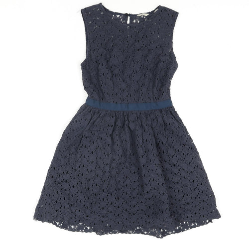 Jack Wills Womens Blue Cotton Fit & Flare Size 6 Round Neck Zip