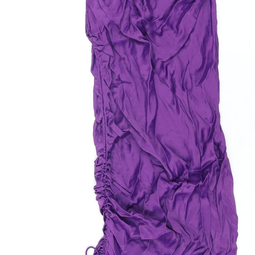 Zara Womens Purple Viscose Slip Dress Size S Cowl Neck Pullover - Drawstring Detail Chain Straps