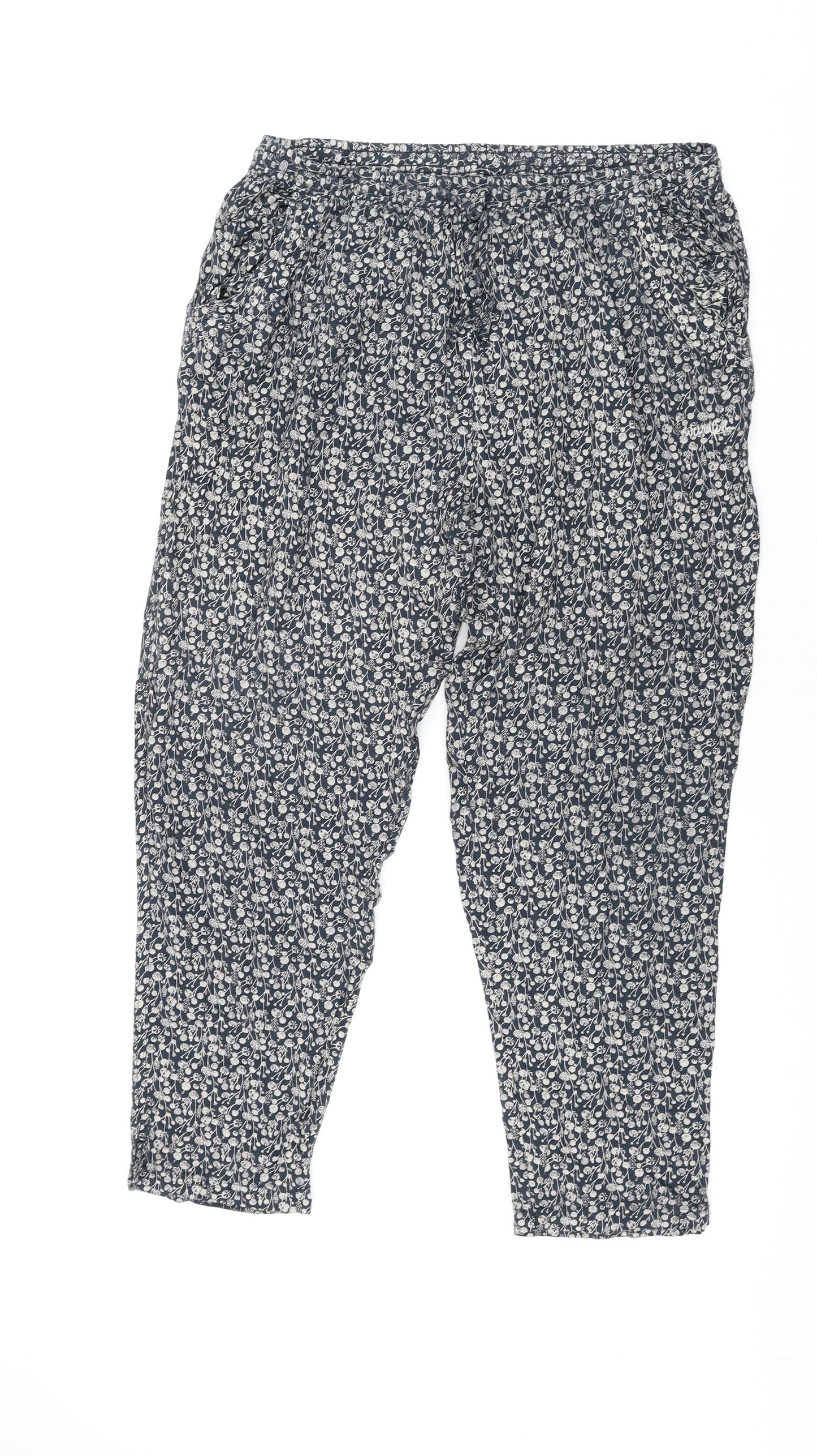 Weird Fish Womens Grey Geometric Viscose Trousers Size 16 L28 in Regular Drawstring