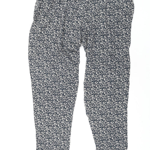 Weird Fish Womens Grey Geometric Viscose Trousers Size 16 L28 in Regular Drawstring