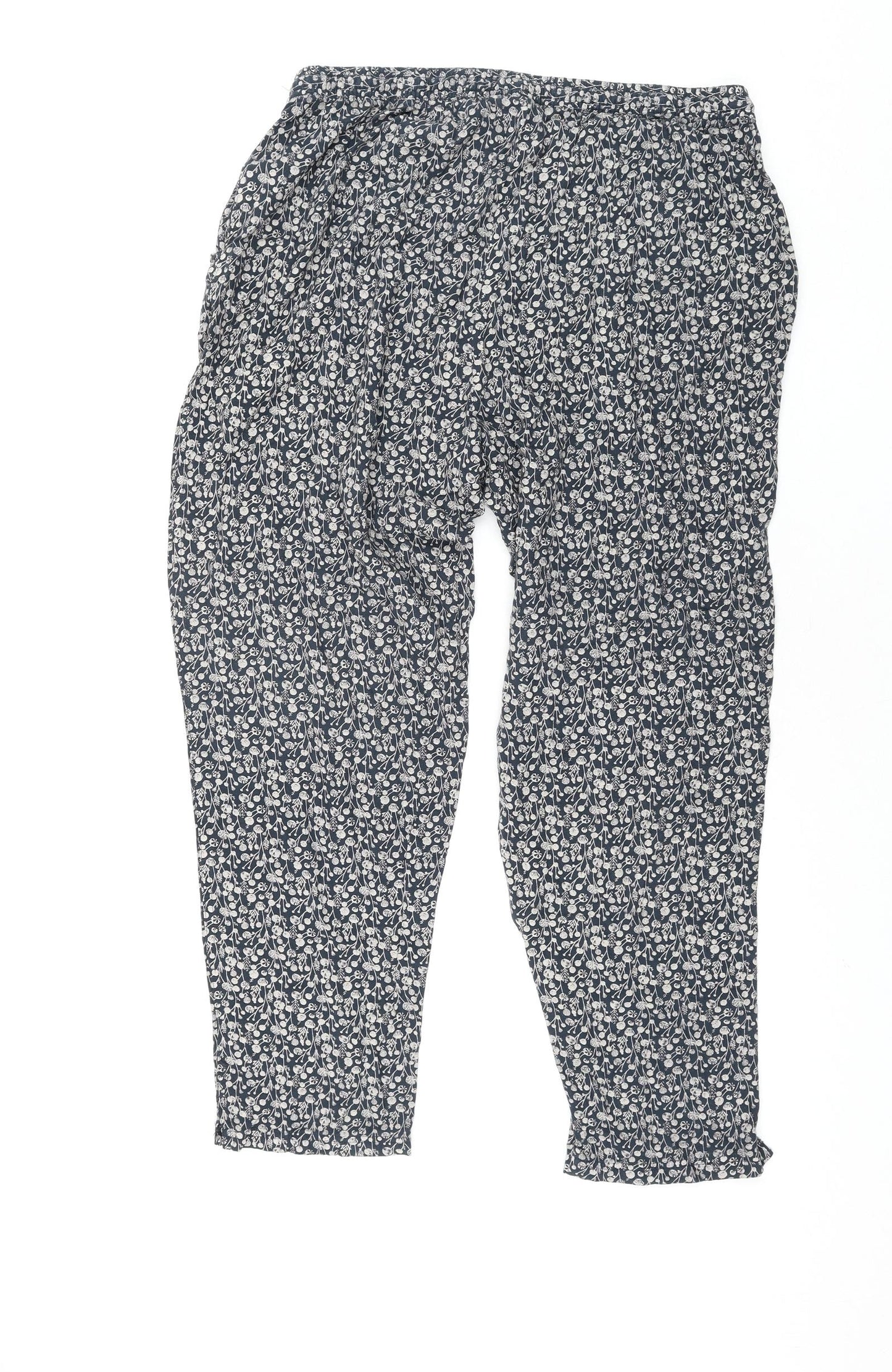 Weird Fish Womens Grey Geometric Viscose Trousers Size 16 L28 in Regular Drawstring