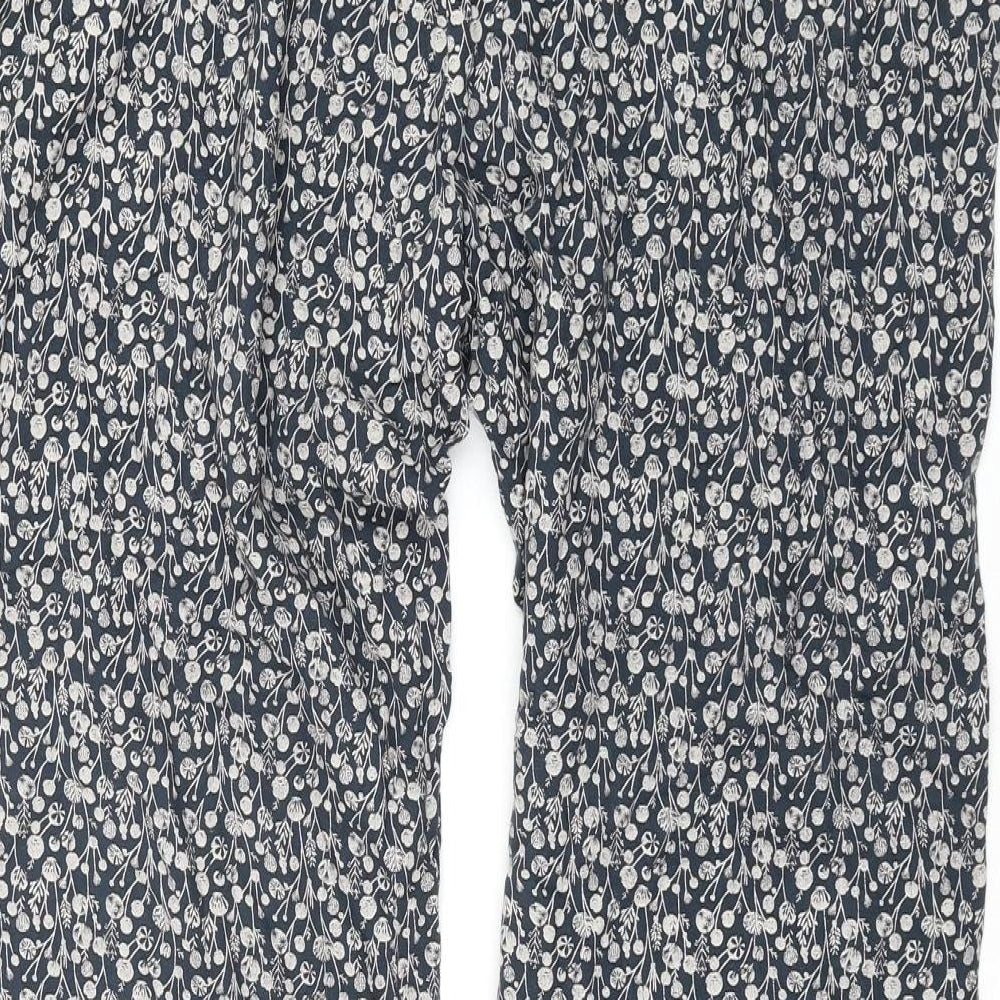 Weird Fish Womens Grey Geometric Viscose Trousers Size 16 L28 in Regular Drawstring