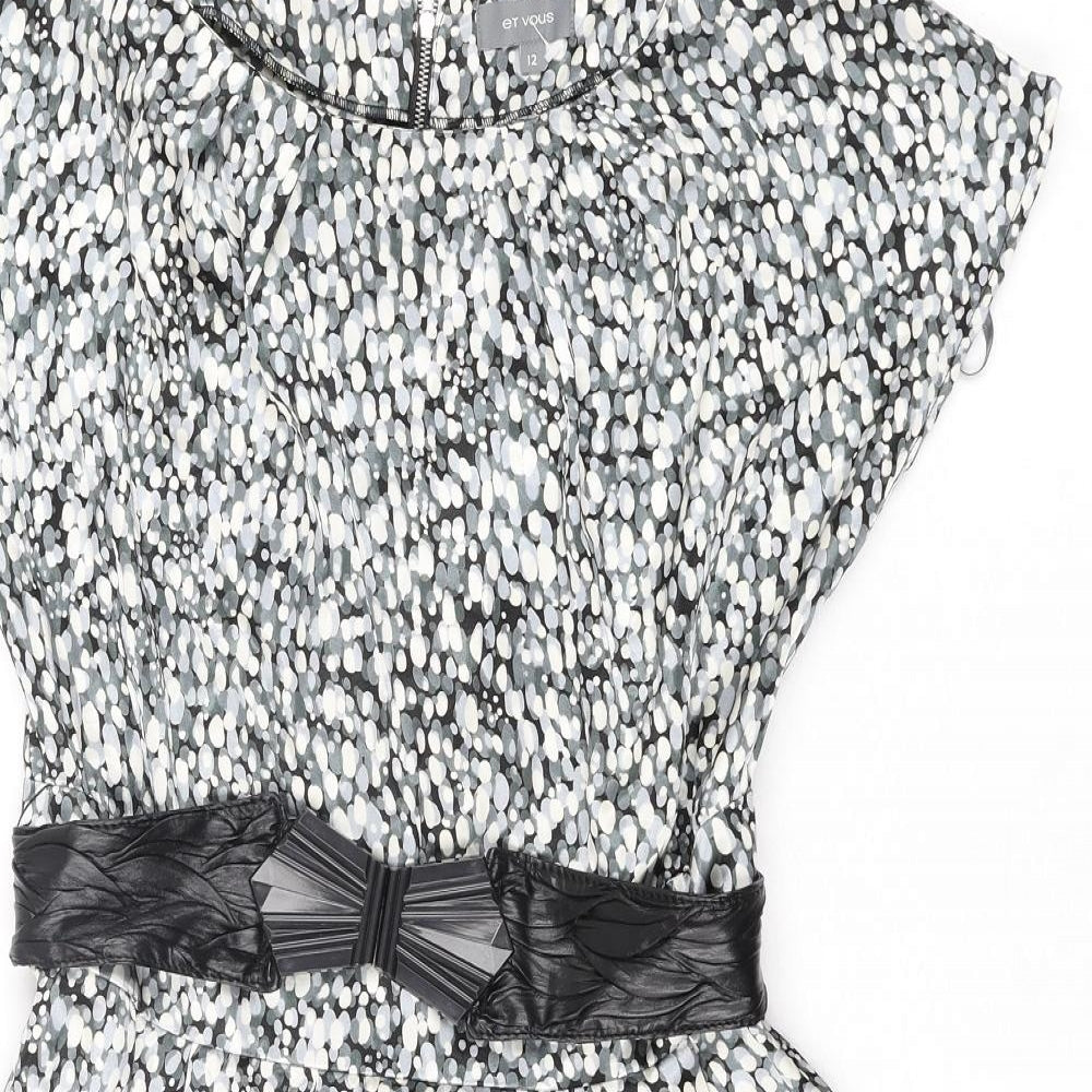 Et Vous Womens Multicoloured Geometric Polyester Shift Size 12 Round Neck Zip - Belted