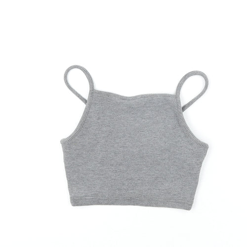 Topshop Womens Grey Polyester Cropped Tank Size 6 Square Neck - Ribbed