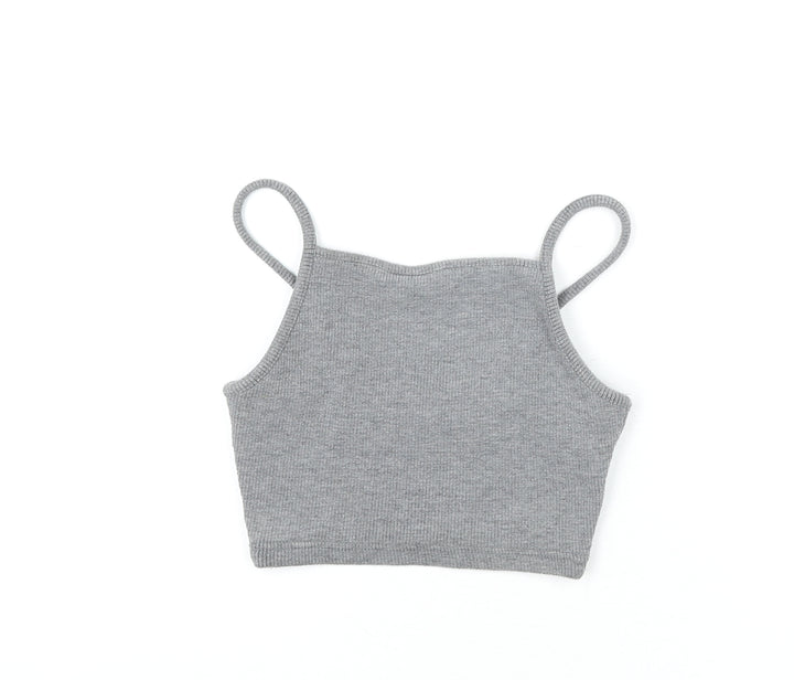Topshop Womens Grey Polyester Cropped Tank Size 6 Square Neck - Ribbed