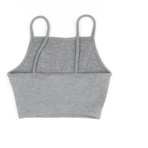 Topshop Womens Grey Polyester Cropped Tank Size 6 Square Neck - Ribbed
