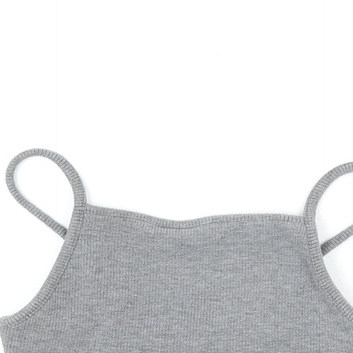 Topshop Womens Grey Polyester Cropped Tank Size 6 Square Neck - Ribbed