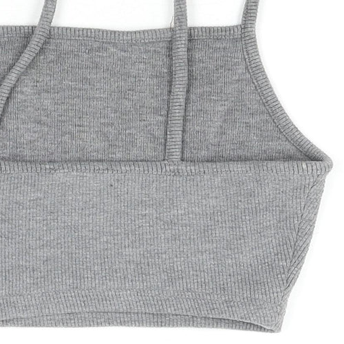 Topshop Womens Grey Polyester Cropped Tank Size 6 Square Neck - Ribbed