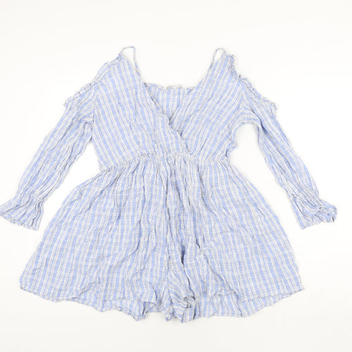 Zara Womens Blue Viscose Playsuit One-Piece Size M Pullover - Frill