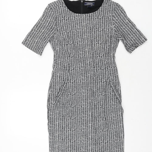 Lands' End Womens Black Herringbone Viscose Bodycon Size 4 Round Neck Zip