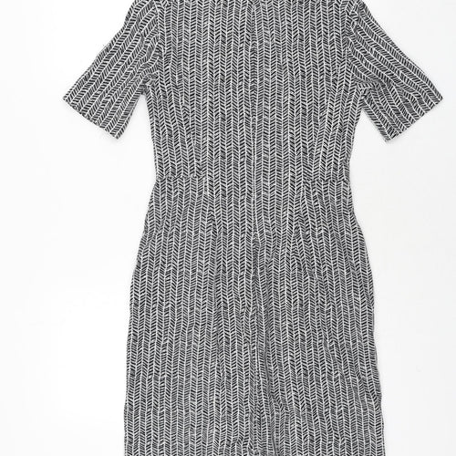 Lands' End Womens Black Herringbone Viscose Bodycon Size 4 Round Neck Zip