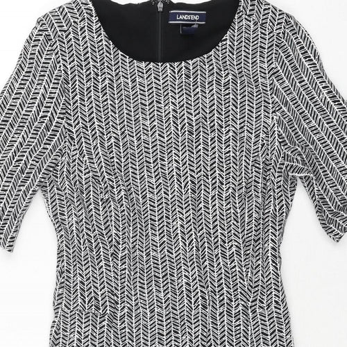 Lands' End Womens Black Herringbone Viscose Bodycon Size 4 Round Neck Zip