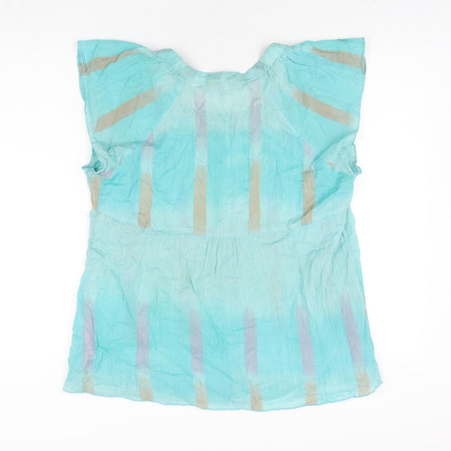 Per Una Womens Blue Cotton Basic Blouse Size 14 Round Neck - Sequin Detail