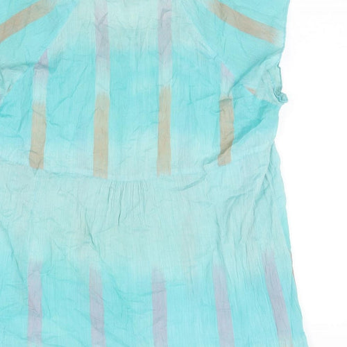 Per Una Womens Blue Cotton Basic Blouse Size 14 Round Neck - Sequin Detail