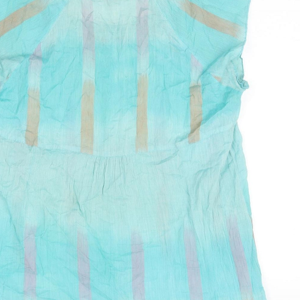 Per Una Womens Blue Cotton Basic Blouse Size 14 Round Neck - Sequin Detail