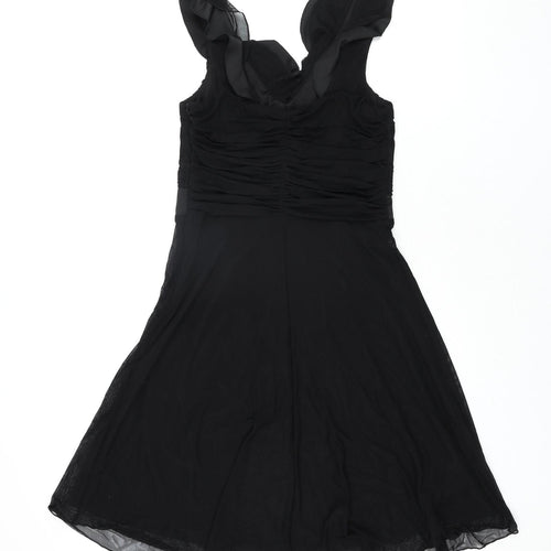 NEXT Womens Black Nylon Fit & Flare Size 12 V-Neck Pullover - Frill