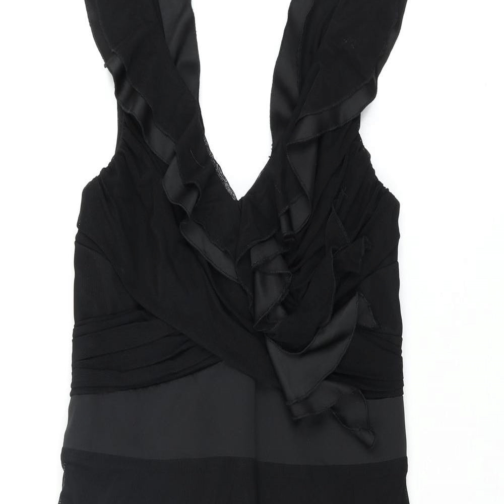 NEXT Womens Black Nylon Fit & Flare Size 12 V-Neck Pullover - Frill