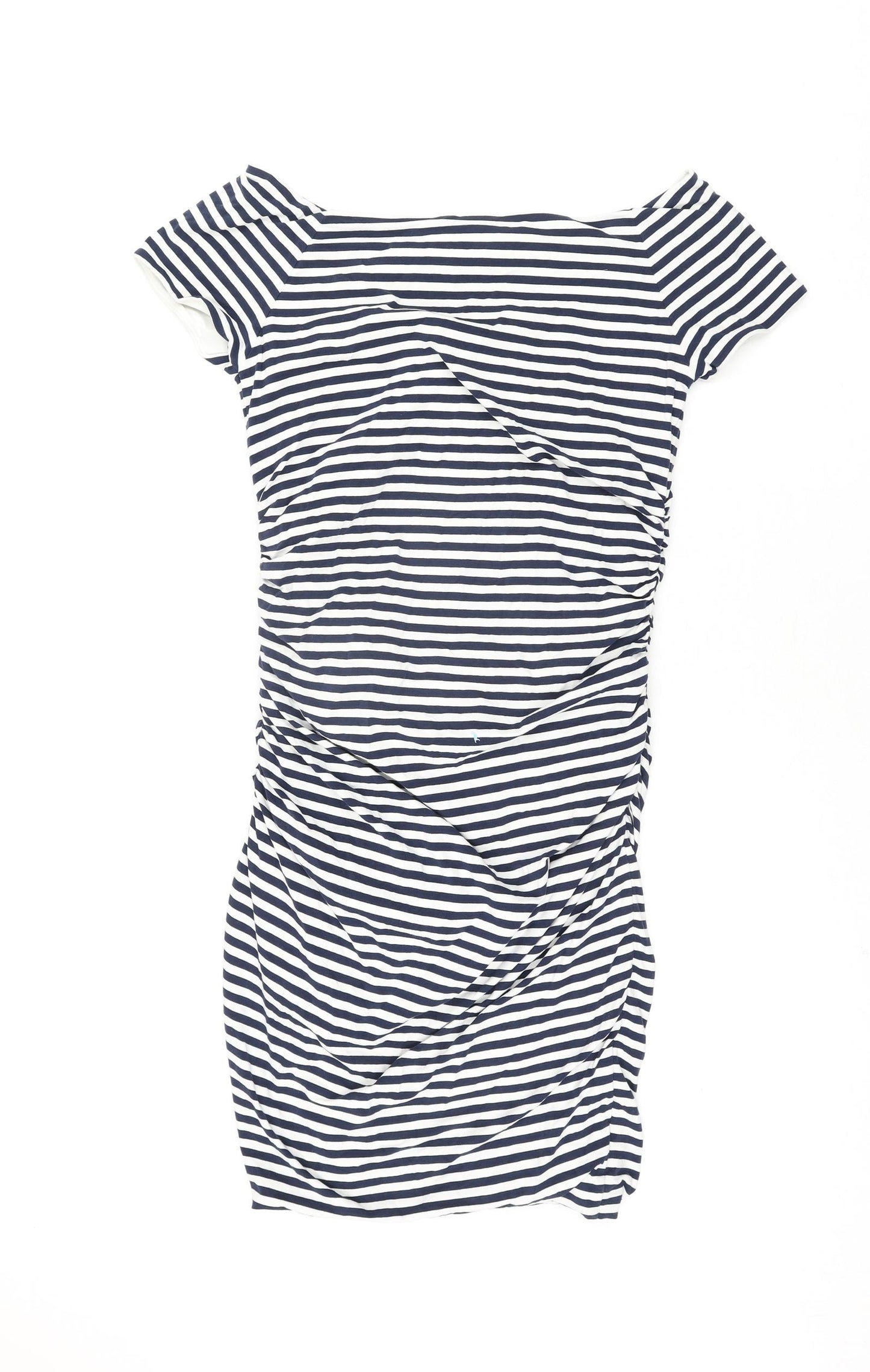 Boden Womens Blue Striped Cotton Pencil Dress Size 16 Off the Shoulder Pullover - Rouched