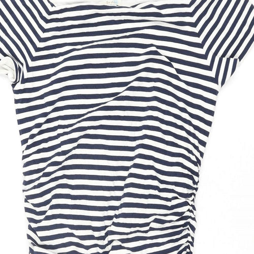 Boden Womens Blue Striped Cotton Pencil Dress Size 16 Off the Shoulder Pullover - Rouched