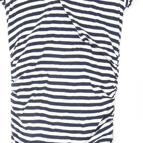 Boden Womens Blue Striped Cotton Pencil Dress Size 16 Off the Shoulder Pullover - Rouched