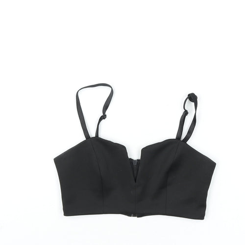 Topshop Womens Black Polyester Cropped Blouse Size 8 V-Neck