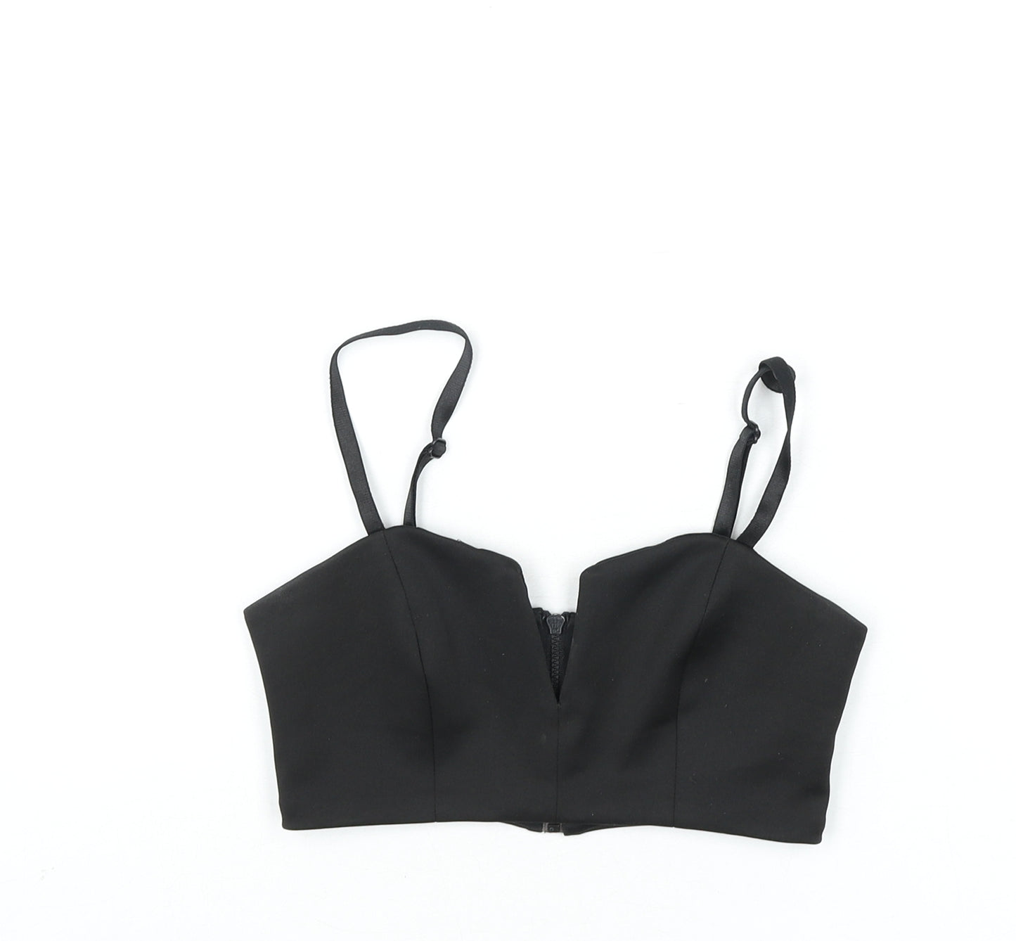 Topshop Womens Black Polyester Cropped Blouse Size 8 V-Neck
